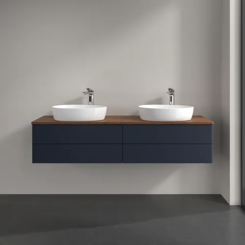 Bild von VILLEROY BOCH Antao Waschbeckenunterschrank, 4 Auszüge, 1600 x 360 x 500 mm, Front ohne Struktur, Midnight Blue Matt Lacquer / Warm Walnut #K28052HG