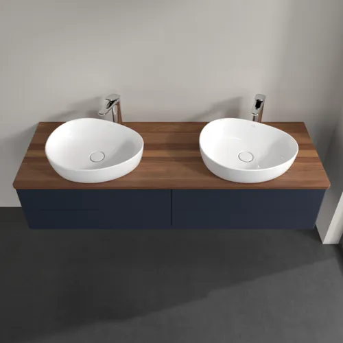 Bild von VILLEROY BOCH Antao Waschbeckenunterschrank, 4 Auszüge, 1600 x 360 x 500 mm, Front ohne Struktur, Midnight Blue Matt Lacquer / Warm Walnut #K28052HG