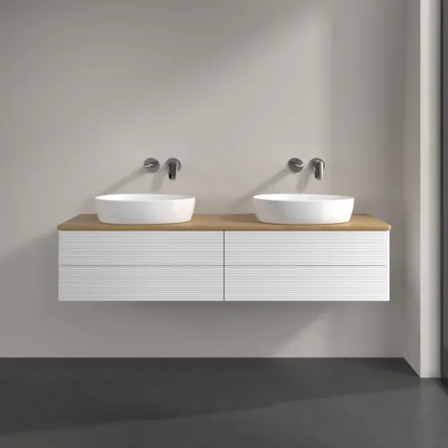 Bild von VILLEROY BOCH Antao Waschbeckenunterschrank, 4 Auszüge, 1600 x 360 x 500 mm, Front mit Struktur, White Matt Lacquer / Honey Oak #K28111MT