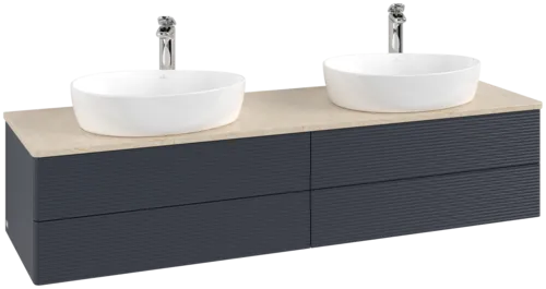 Bild von VILLEROY BOCH Antao Waschbeckenunterschrank, 4 Auszüge, 1600 x 360 x 500 mm, Front mit Struktur, Midnight Blue Matt Lacquer / Botticino #K28153HG