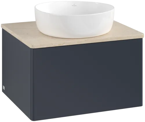 Bild von VILLEROY BOCH Antao Waschbeckenunterschrank, 1 Auszug, 600 x 360 x 500 mm, Front ohne Struktur, Midnight Blue Matt Lacquer / Botticino #K29013HG