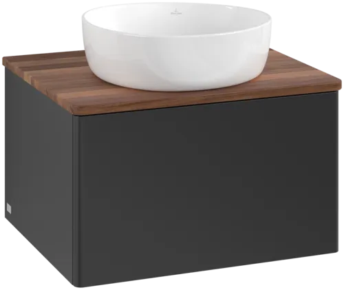 Bild von VILLEROY BOCH Antao Waschbeckenunterschrank, 1 Auszug, 600 x 360 x 500 mm, Front ohne Struktur, Black Matt Lacquer / Warm Walnut #K29012PD