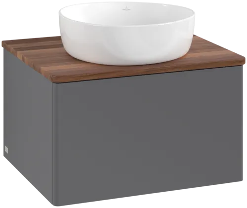 Bild von VILLEROY BOCH Antao Waschbeckenunterschrank, 1 Auszug, 600 x 360 x 500 mm, Front ohne Struktur, Anthracite Matt Lacquer / Warm Walnut #K29012GK