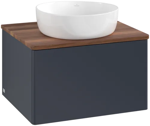 Bild von VILLEROY BOCH Antao Waschbeckenunterschrank, 1 Auszug, 600 x 360 x 500 mm, Front ohne Struktur, Midnight Blue Matt Lacquer / Warm Walnut #K29012HG