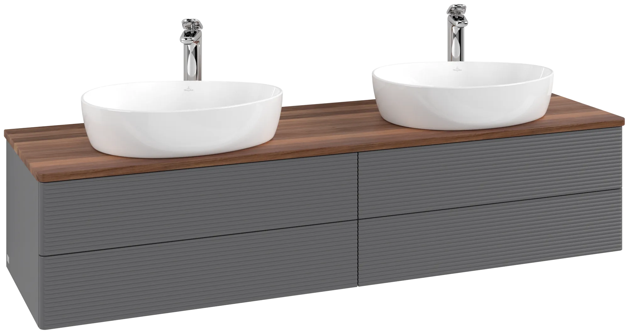 Bild von VILLEROY BOCH Antao Waschbeckenunterschrank, 4 Auszüge, 1600 x 360 x 500 mm, Front mit Struktur, Anthracite Matt Lacquer / Warm Walnut #K28152GK