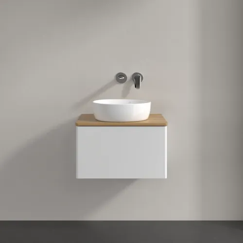 Bild von VILLEROY BOCH Antao Waschbeckenunterschrank, 1 Auszug, 600 x 360 x 500 mm, Front ohne Struktur, Glossy White Lacquer / Honey Oak #K29011GF