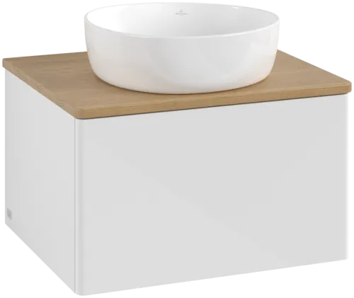 Bild von VILLEROY BOCH Antao Waschbeckenunterschrank, 1 Auszug, 600 x 360 x 500 mm, Front ohne Struktur, Glossy White Lacquer / Honey Oak #K29011GF