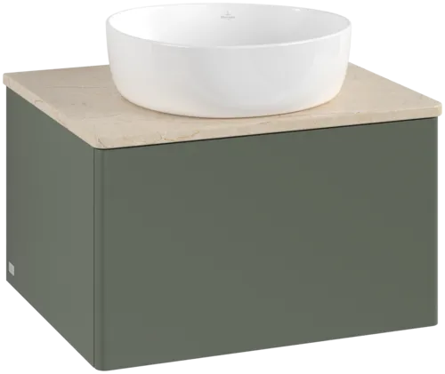 Bild von VILLEROY BOCH Antao Waschbeckenunterschrank, 1 Auszug, 600 x 360 x 500 mm, Front ohne Struktur, Leaf Green Matt Lacquer / Botticino #K29013HL