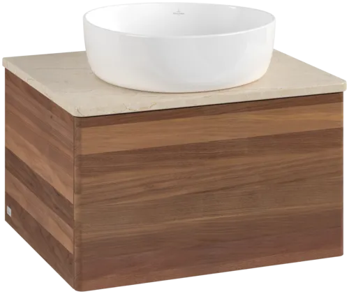 Bild von VILLEROY BOCH Antao Waschbeckenunterschrank, 1 Auszug, 600 x 360 x 500 mm, Front ohne Struktur, Warm Walnut / Botticino #K29013HM