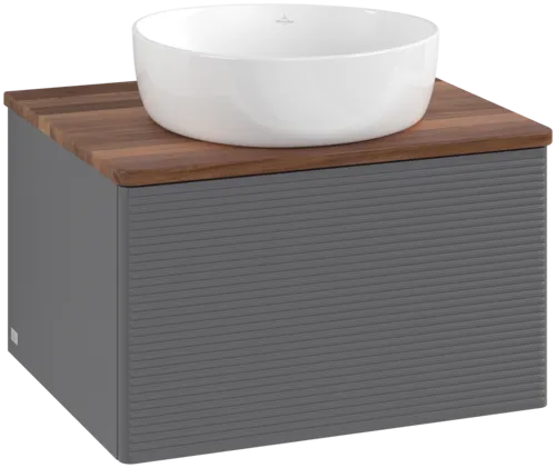 Bild von VILLEROY BOCH Antao Waschbeckenunterschrank, 1 Auszug, 600 x 360 x 500 mm, Front mit Struktur, Anthracite Matt Lacquer / Warm Walnut #K29112GK