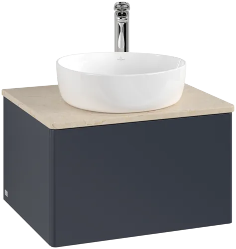 Bild von VILLEROY BOCH Antao Waschbeckenunterschrank, 1 Auszug, 600 x 360 x 500 mm, Front ohne Struktur, Midnight Blue Matt Lacquer / Botticino #K29053HG