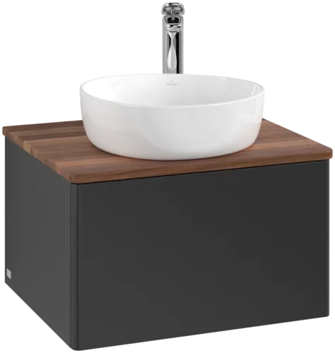 Bild von VILLEROY BOCH Antao Waschbeckenunterschrank, 1 Auszug, 600 x 360 x 500 mm, Front ohne Struktur, Black Matt Lacquer / Warm Walnut #K29052PD