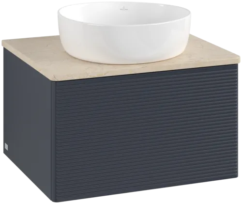 Bild von VILLEROY BOCH Antao Waschbeckenunterschrank, 1 Auszug, 600 x 360 x 500 mm, Front mit Struktur, Midnight Blue Matt Lacquer / Botticino #K29113HG
