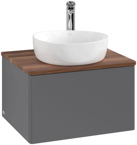 Bild von VILLEROY BOCH Antao Waschbeckenunterschrank, 1 Auszug, 600 x 360 x 500 mm, Front ohne Struktur, Anthracite Matt Lacquer / Warm Walnut #K29052GK