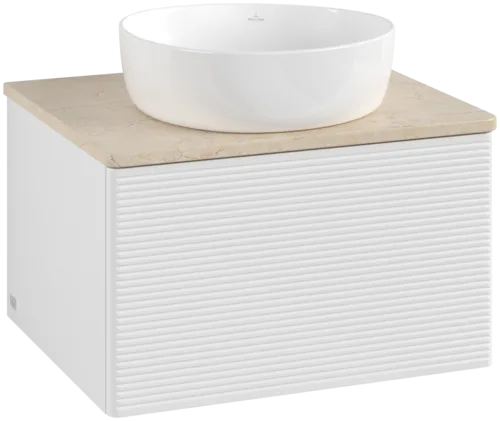 Bild von VILLEROY BOCH Antao Waschbeckenunterschrank, 1 Auszug, 600 x 360 x 500 mm, Front mit Struktur, Glossy White Lacquer / Botticino #K29113GF