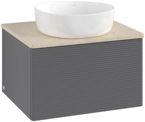 Bild von VILLEROY BOCH Antao Waschbeckenunterschrank, 1 Auszug, 600 x 360 x 500 mm, Front mit Struktur, Anthracite Matt Lacquer / Botticino #K29113GK