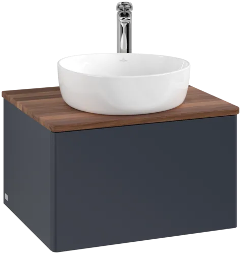 Bild von VILLEROY BOCH Antao Waschbeckenunterschrank, 1 Auszug, 600 x 360 x 500 mm, Front ohne Struktur, Midnight Blue Matt Lacquer / Warm Walnut #K29052HG