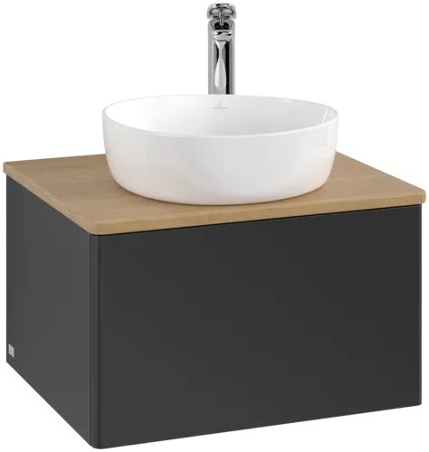 Bild von VILLEROY BOCH Antao Waschbeckenunterschrank, 1 Auszug, 600 x 360 x 500 mm, Front ohne Struktur, Black Matt Lacquer / Honey Oak #K29051PD