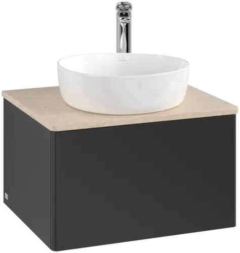 Obrázek VILLEROY BOCH Antao Vanity unit, 1 pull-out compartment, 600 x 360 x 500 mm, Front without structure, Black Matt Lacquer / Botticino #K29053PD