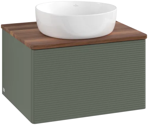 Bild von VILLEROY BOCH Antao Waschbeckenunterschrank, 1 Auszug, 600 x 360 x 500 mm, Front mit Struktur, Leaf Green Matt Lacquer / Warm Walnut #K29112HL