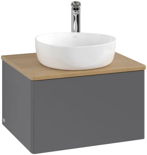 Bild von VILLEROY BOCH Antao Waschbeckenunterschrank, 1 Auszug, 600 x 360 x 500 mm, Front ohne Struktur, Anthracite Matt Lacquer / Honey Oak #K29051GK