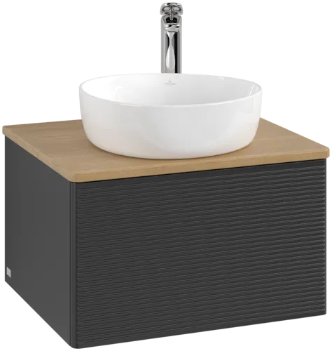 Bild von VILLEROY BOCH Antao Waschbeckenunterschrank, 1 Auszug, 600 x 360 x 500 mm, Front mit Struktur, Black Matt Lacquer / Honey Oak #K29151PD