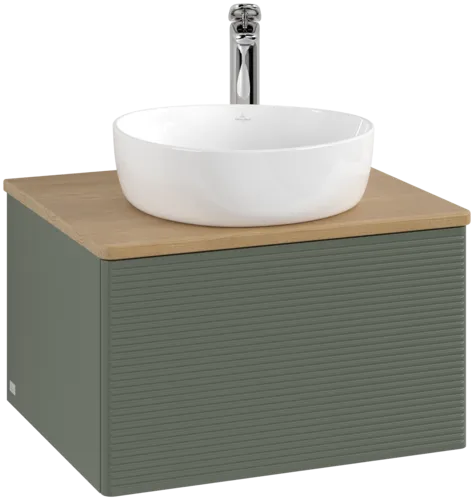 Bild von VILLEROY BOCH Antao Waschbeckenunterschrank, 1 Auszug, 600 x 360 x 500 mm, Front mit Struktur, Leaf Green Matt Lacquer / Honey Oak #K29151HL