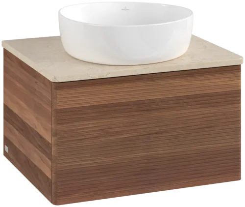 Bild von VILLEROY BOCH Antao Waschbeckenunterschrank, 1 Auszug, 600 x 360 x 500 mm, Front mit Struktur, Warm Walnut / Botticino #K29113HM
