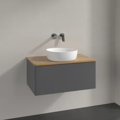 Bild von VILLEROY BOCH Antao Waschbeckenunterschrank, 1 Auszug, 800 x 360 x 500 mm, Front ohne Struktur, Anthracite Matt Lacquer / Honey Oak #K30011GK
