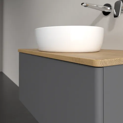 Bild von VILLEROY BOCH Antao Waschbeckenunterschrank, 1 Auszug, 800 x 360 x 500 mm, Front ohne Struktur, Anthracite Matt Lacquer / Honey Oak #K30011GK