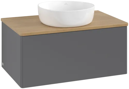 Bild von VILLEROY BOCH Antao Waschbeckenunterschrank, 1 Auszug, 800 x 360 x 500 mm, Front ohne Struktur, Anthracite Matt Lacquer / Honey Oak #K30011GK