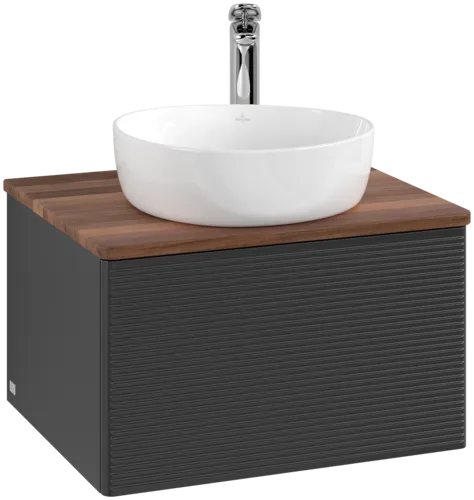 Bild von VILLEROY BOCH Antao Waschbeckenunterschrank, 1 Auszug, 600 x 360 x 500 mm, Front mit Struktur, Black Matt Lacquer / Warm Walnut #K29152PD