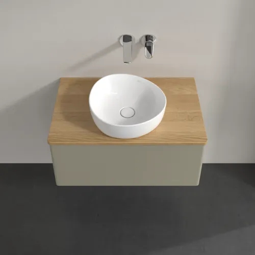 Bild von VILLEROY BOCH Antao Waschbeckenunterschrank, 1 Auszug, 800 x 360 x 500 mm, Front ohne Struktur, Stone Grey Matt Lacquer / Honey Oak #K30011HK
