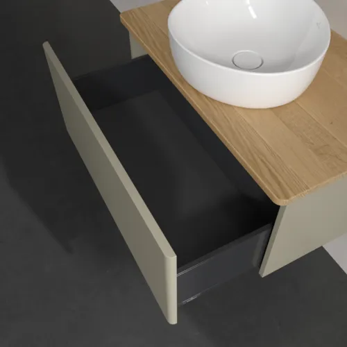 Bild von VILLEROY BOCH Antao Waschbeckenunterschrank, 1 Auszug, 800 x 360 x 500 mm, Front ohne Struktur, Stone Grey Matt Lacquer / Honey Oak #K30011HK