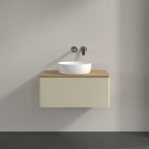 Bild von VILLEROY BOCH Antao Waschbeckenunterschrank, 1 Auszug, 800 x 360 x 500 mm, Front ohne Struktur, Silk Grey Matt Lacquer / Honey Oak #K30011HJ