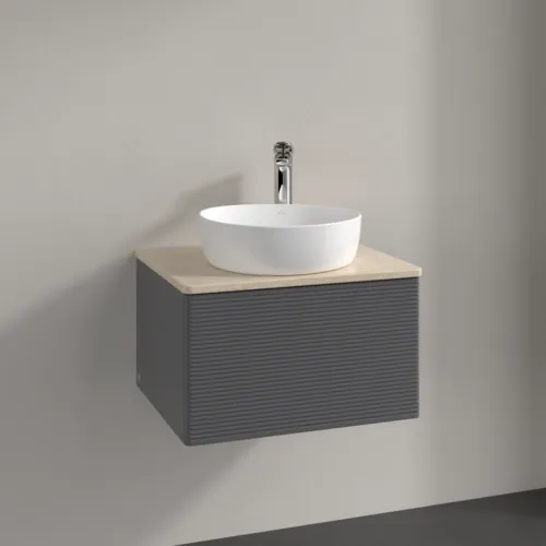 Bild von VILLEROY BOCH Antao Waschbeckenunterschrank, 1 Auszug, 600 x 360 x 500 mm, Front mit Struktur, Anthracite Matt Lacquer / Botticino #K29153GK