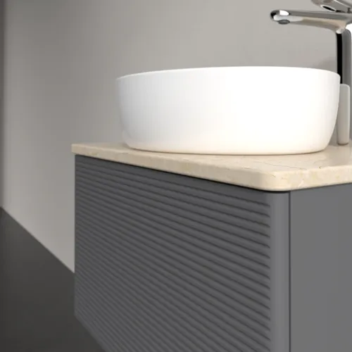Bild von VILLEROY BOCH Antao Waschbeckenunterschrank, 1 Auszug, 600 x 360 x 500 mm, Front mit Struktur, Anthracite Matt Lacquer / Botticino #K29153GK