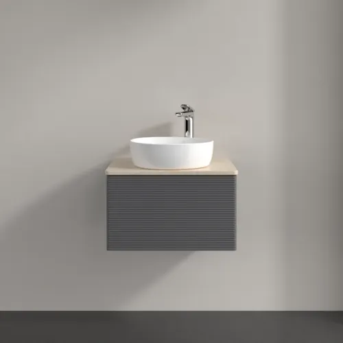 Bild von VILLEROY BOCH Antao Waschbeckenunterschrank, 1 Auszug, 600 x 360 x 500 mm, Front mit Struktur, Anthracite Matt Lacquer / Botticino #K29153GK