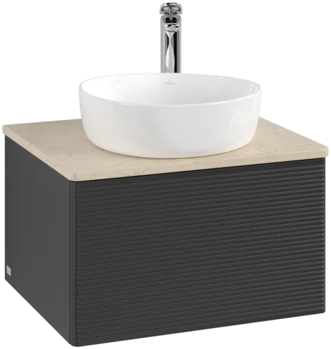 Bild von VILLEROY BOCH Antao Waschbeckenunterschrank, 1 Auszug, 600 x 360 x 500 mm, Front mit Struktur, Black Matt Lacquer / Botticino #K29153PD