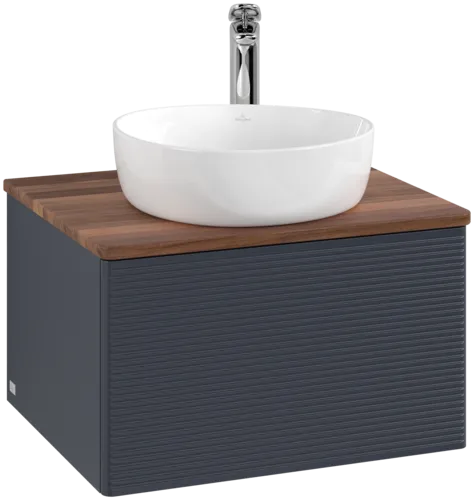 Bild von VILLEROY BOCH Antao Waschbeckenunterschrank, 1 Auszug, 600 x 360 x 500 mm, Front mit Struktur, Midnight Blue Matt Lacquer / Warm Walnut #K29152HG