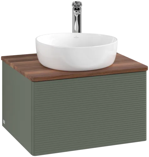Bild von VILLEROY BOCH Antao Waschbeckenunterschrank, 1 Auszug, 600 x 360 x 500 mm, Front mit Struktur, Leaf Green Matt Lacquer / Warm Walnut #K29152HL