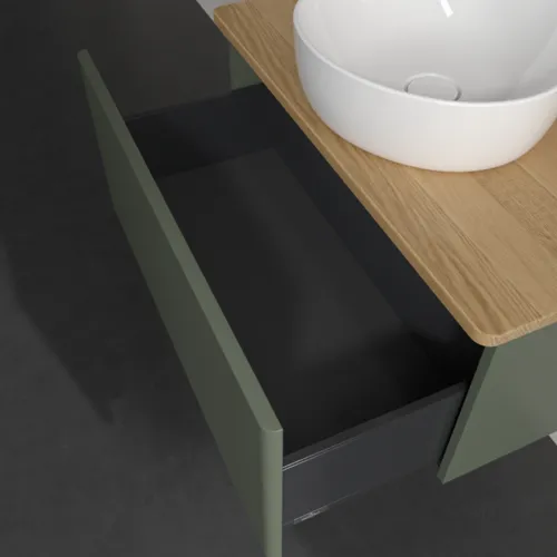Bild von VILLEROY BOCH Antao Waschbeckenunterschrank, 1 Auszug, 800 x 360 x 500 mm, Front ohne Struktur, Leaf Green Matt Lacquer / Honey Oak #K30011HL