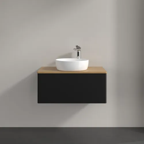 Bild von VILLEROY BOCH Antao Waschbeckenunterschrank, 1 Auszug, 800 x 360 x 500 mm, Front ohne Struktur, Black Matt Lacquer / Honey Oak #K30051PD