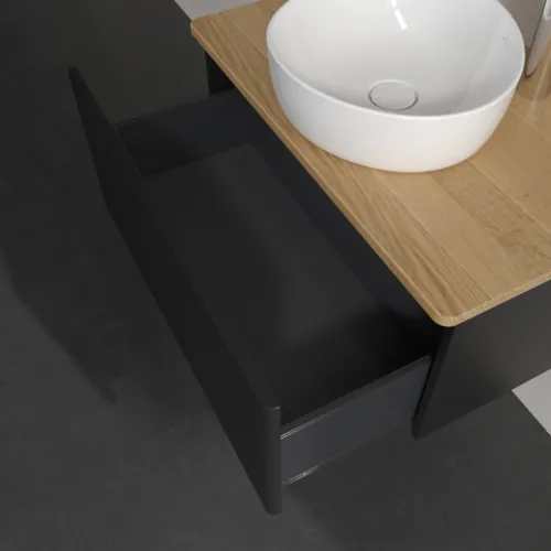 Bild von VILLEROY BOCH Antao Waschbeckenunterschrank, 1 Auszug, 800 x 360 x 500 mm, Front ohne Struktur, Black Matt Lacquer / Honey Oak #K30051PD
