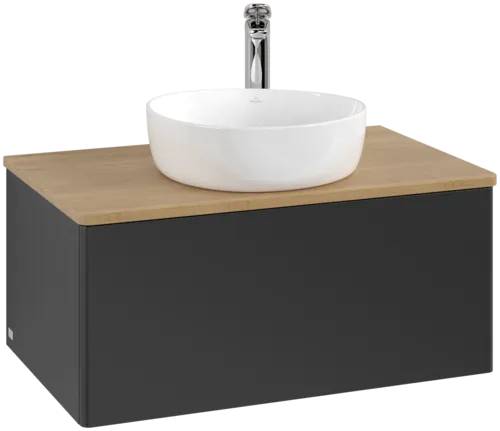 Bild von VILLEROY BOCH Antao Waschbeckenunterschrank, 1 Auszug, 800 x 360 x 500 mm, Front ohne Struktur, Black Matt Lacquer / Honey Oak #K30051PD