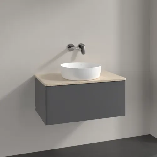 Bild von VILLEROY BOCH Antao Waschbeckenunterschrank, 1 Auszug, 800 x 360 x 500 mm, Front ohne Struktur, Anthracite Matt Lacquer / Botticino #K30013GK
