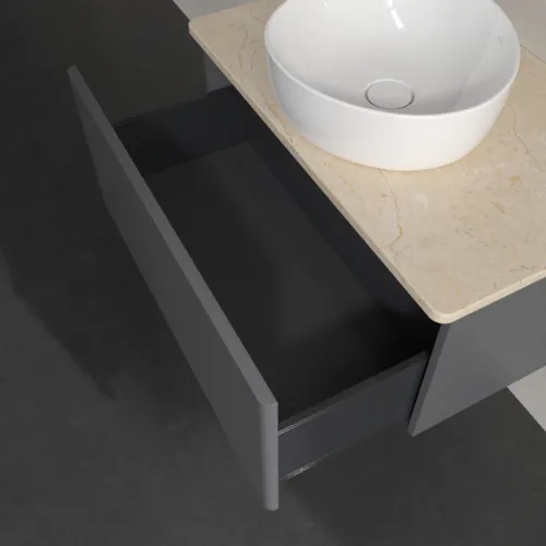 Bild von VILLEROY BOCH Antao Waschbeckenunterschrank, 1 Auszug, 800 x 360 x 500 mm, Front ohne Struktur, Anthracite Matt Lacquer / Botticino #K30013GK