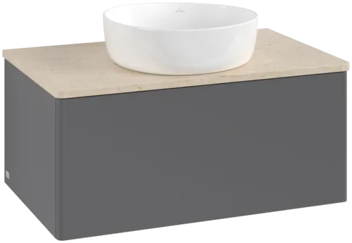 Bild von VILLEROY BOCH Antao Waschbeckenunterschrank, 1 Auszug, 800 x 360 x 500 mm, Front ohne Struktur, Anthracite Matt Lacquer / Botticino #K30013GK