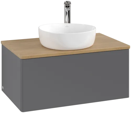 Bild von VILLEROY BOCH Antao Waschbeckenunterschrank, 1 Auszug, 800 x 360 x 500 mm, Front ohne Struktur, Anthracite Matt Lacquer / Honey Oak #K30051GK