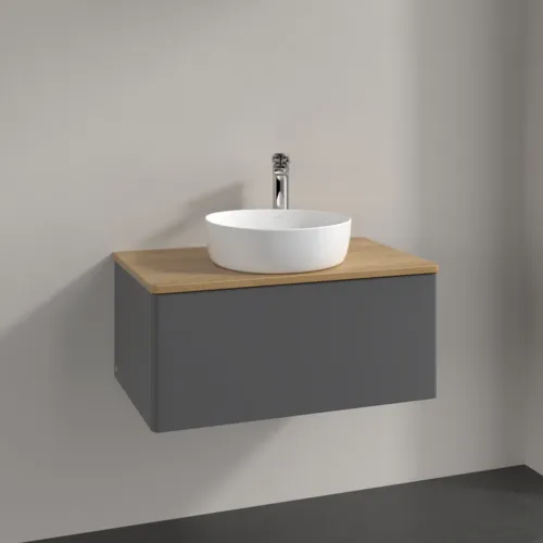 Bild von VILLEROY BOCH Antao Waschbeckenunterschrank, 1 Auszug, 800 x 360 x 500 mm, Front ohne Struktur, Anthracite Matt Lacquer / Honey Oak #K30051GK